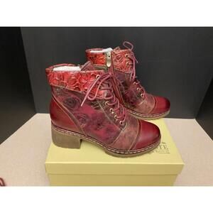 New! Womens L'Artiste Fall In Luv Bordeaux Leather Boots.  Size EU 38/US 7.5-8